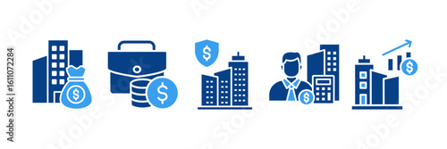 Financial Company Icon Set, Containing design Capital Expenditures, Briefcase, Company Growth, Corporate Accountant