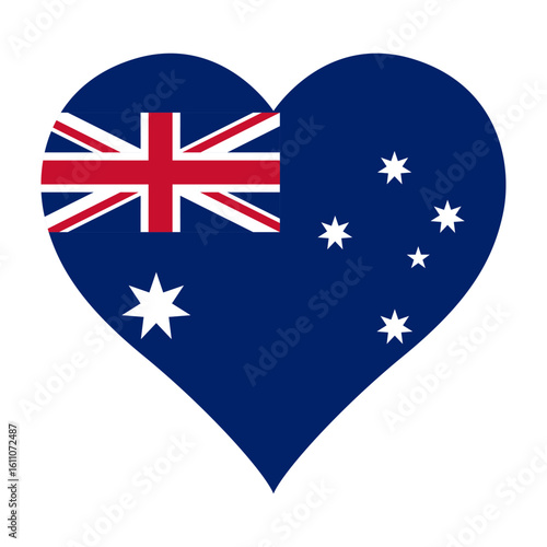 Australia flag heart shaped icon digital vector illustration. National flag of Australia. Love flag icon.