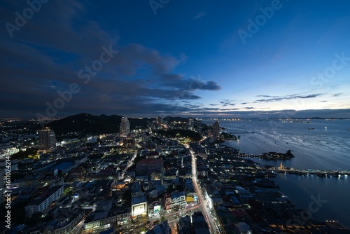 Si Racha, Chon Buri, Thailand at nigt from above