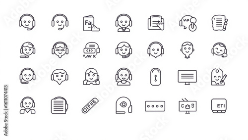 Outline icon set featuring customer service representatives and related technology elements present created with generated ai