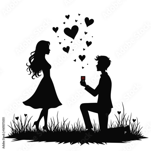 Couple proposal romantic hearts engagement proposal vector