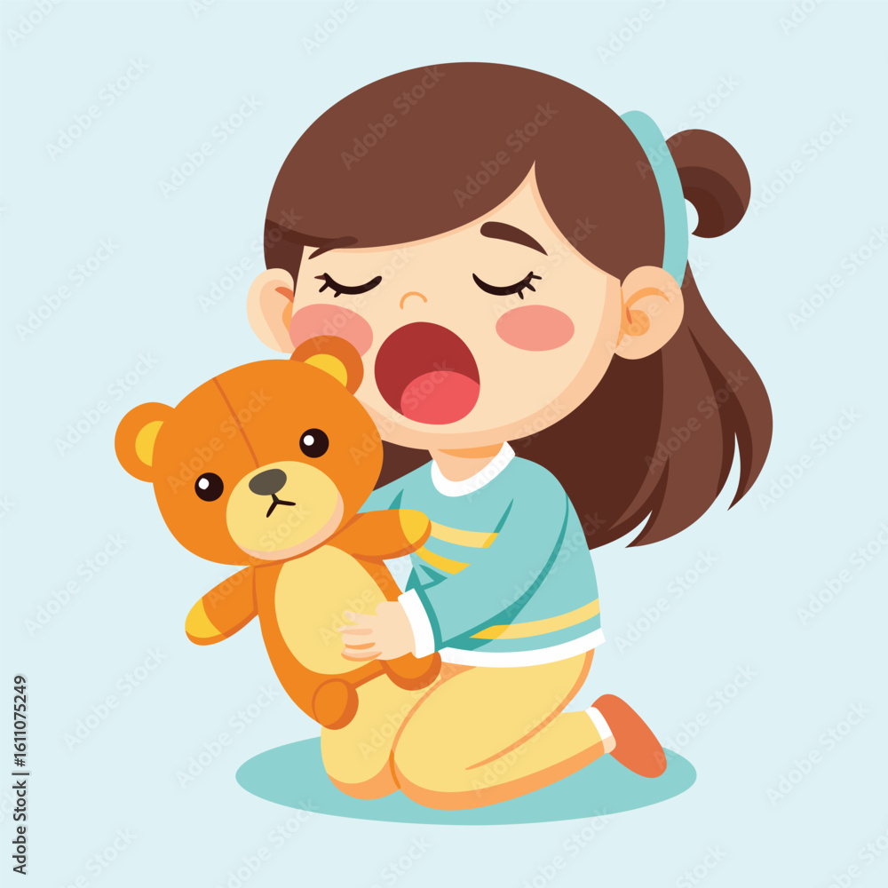 Obraz premium Cute children smiling with their teddy bear and little dog vector illustration