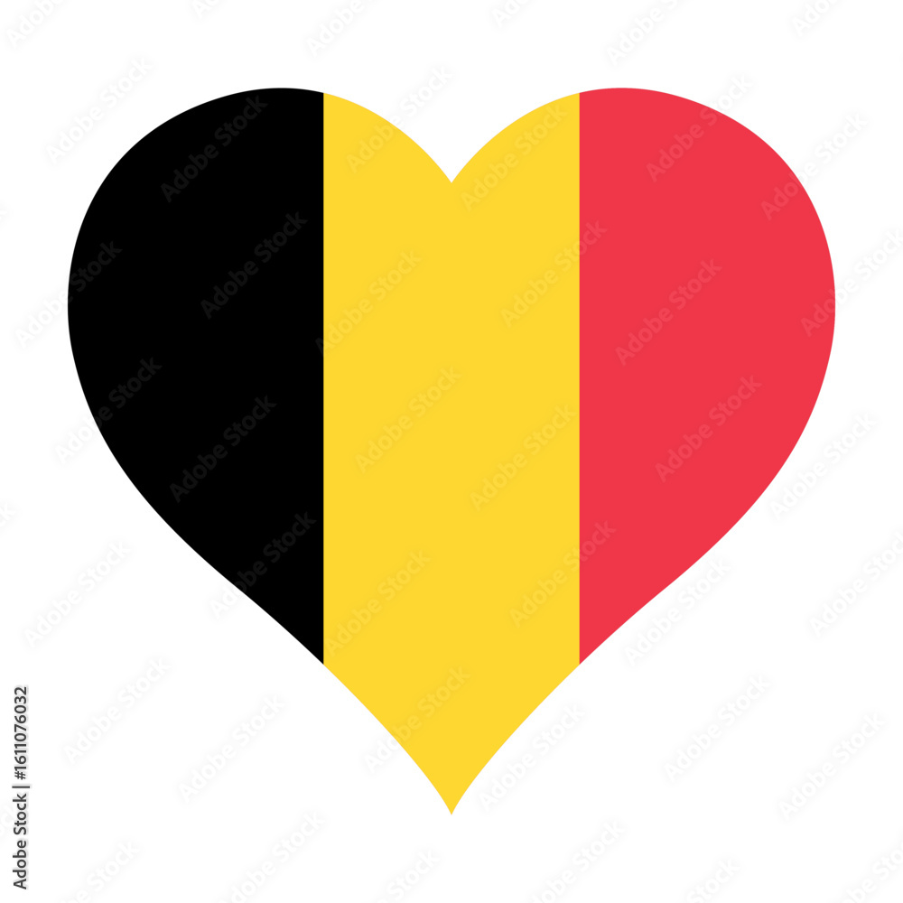 Belgium flag heart shaped icon digital vector illustration. National flag of Belgium. Love flag icon. Belgium flag heart shaped icon digital vector illustration. National flag of Belgium. Love flag icon.