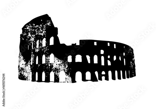 Vector Black silhouette of the ancient Roman Colosseum monument.