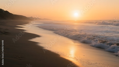 Wallpaper Mural Golden Sunset Over a Serene Beach with Gentle Waves and Sandy Shoreline Torontodigital.ca