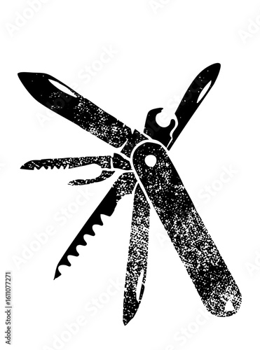 Vector Detailed of an open multi-tool knife with blade and saw.