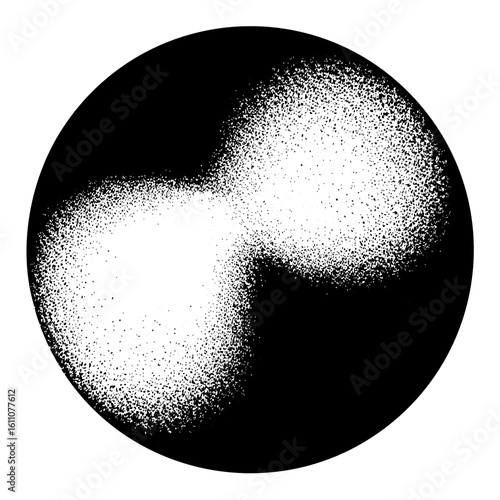 Vector Abstract yin yang symbol composed of textured dots.