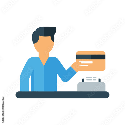 A simplified illustration of a person using a credit card at a payment terminal.