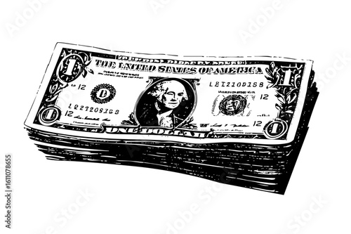 Vector of stacked currency with a portrait.