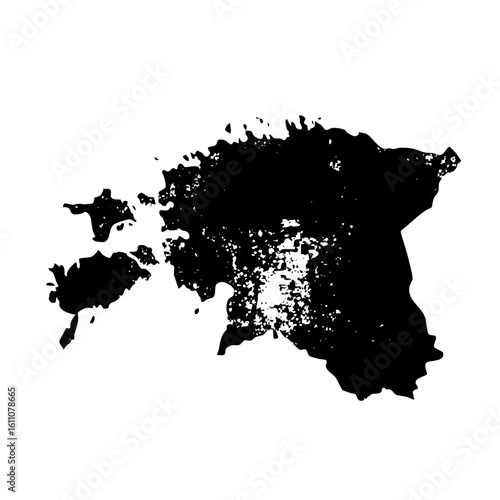 Vector Black silhouette of Estonias landmass with islands.