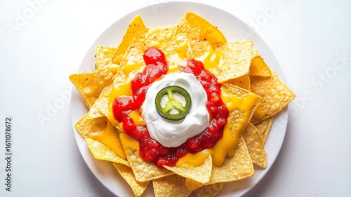 Delicious Nachos with Melted Cheese, Sour Cream, and Jalapenos