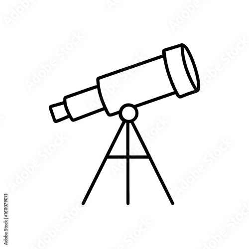 Telescope icon on tripod representing astronomy and space – outline