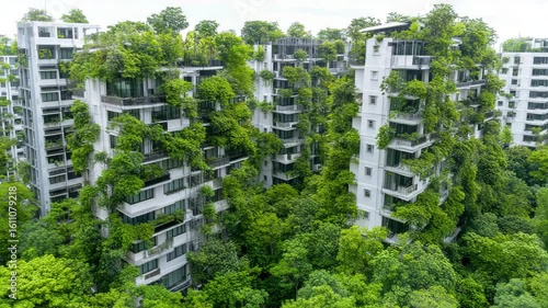Lush Green Vertical Gardens on Modern High-Rise Residential Buildings