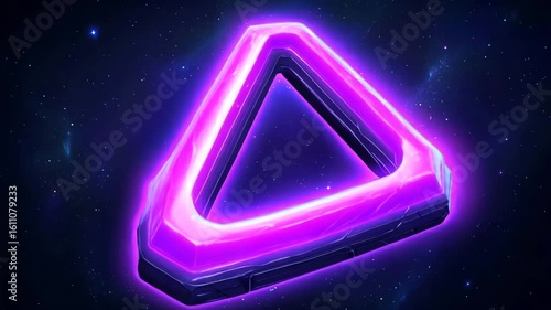 Futuristic Neon Triangle Shape with Glowing Purple Light Effects