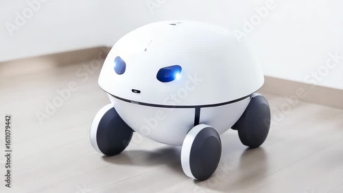 Futuristic Autonomous Robot with Round Design and LED Feature