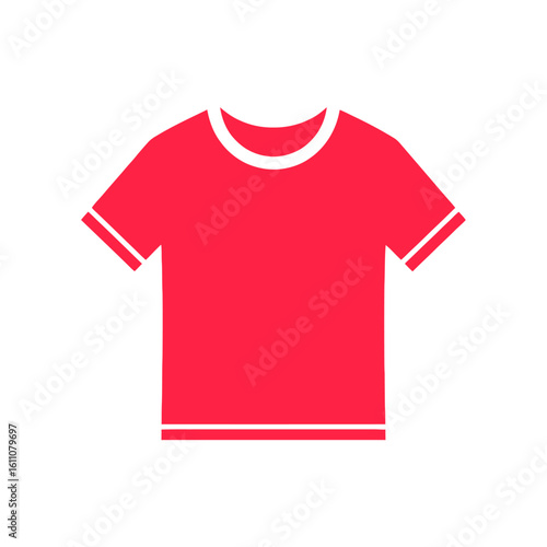 A simple red t-shirt icon with a white crew neck, sleeve cuffs, and bottom hem.
