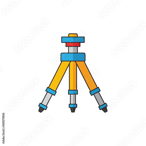 A colorful flat icon of a surveyor's tripod with telescopic legs for geodetic measurement and construction.