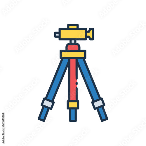 Colorful icon of a geodetic surveying instrument, a theodolite or level, on a tripod.