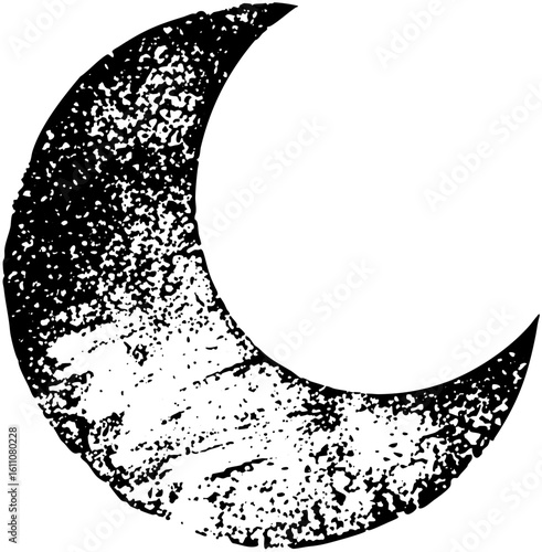 Vector Distressed moon with textured surface.