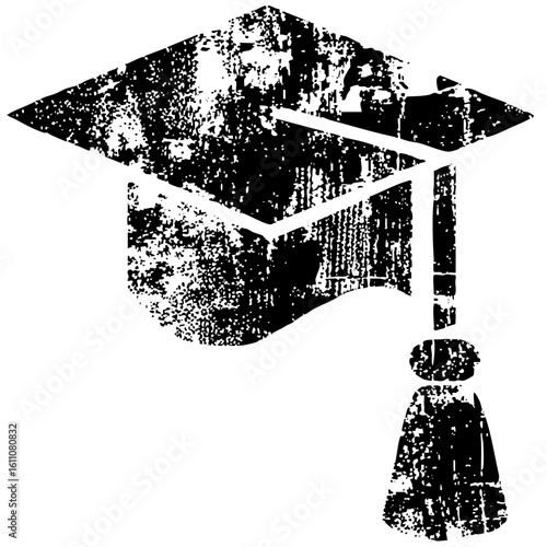 Vector Distressed graduation cap with tassel.