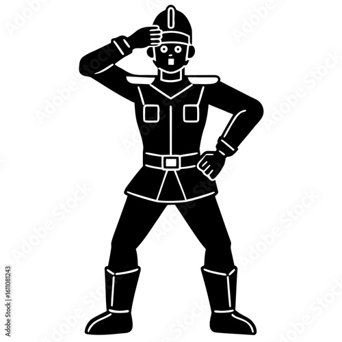 Cartoon soldier saluting with hand on forehead