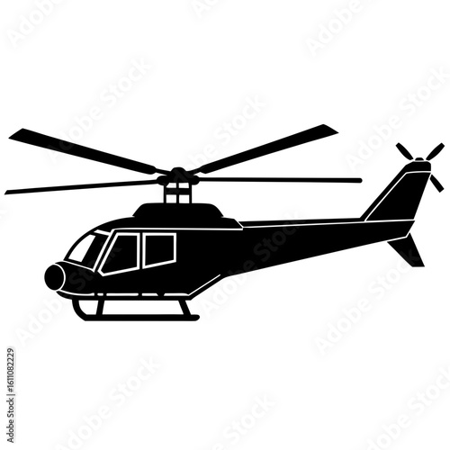 Black silhouette of a modern helicopter with rotor blades