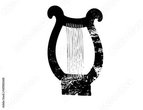 Vector Elegant harp with distressed texture.