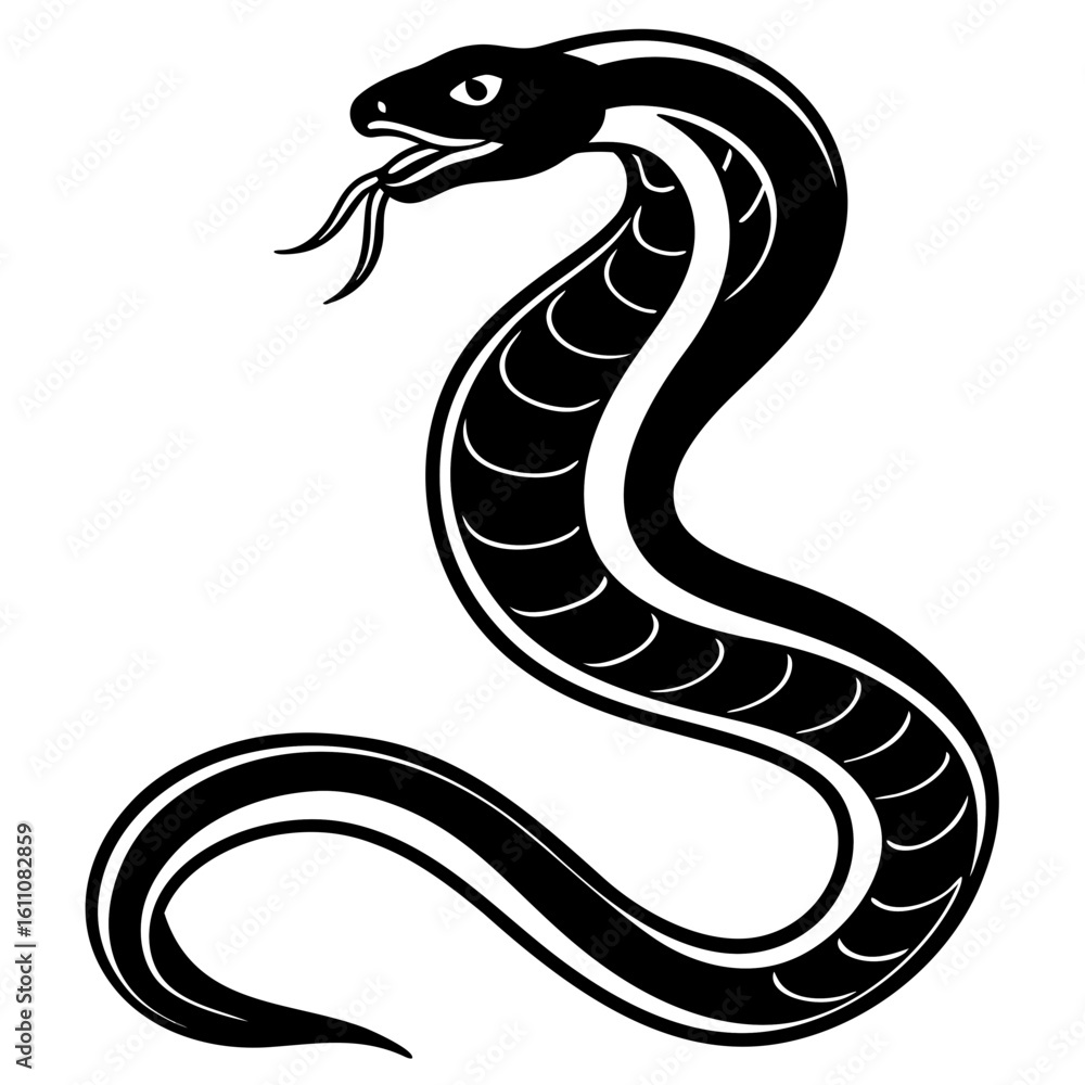 Fototapeta premium Stylized black cobra snake illustration
