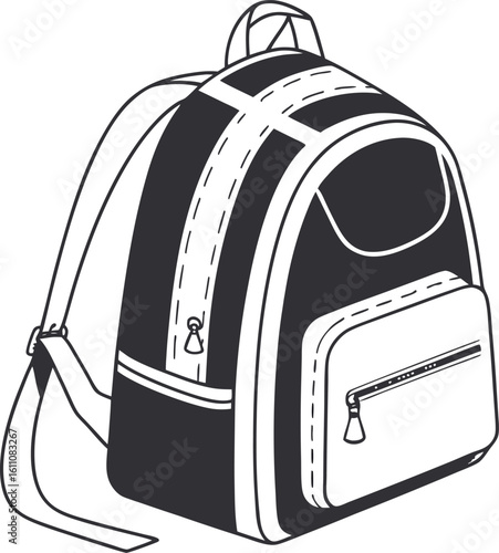 Backpack illustration: A stylized illustration of a classic backpack, perfect for carrying essentials for school, travel, or everyday use, with durable construction and functional features