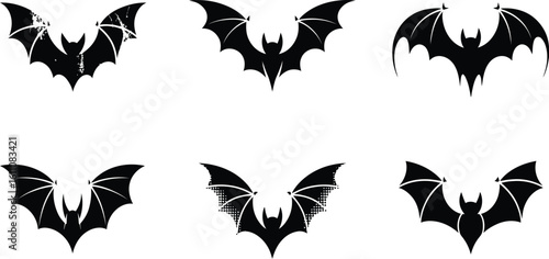 Black bats flying with spread wings vector