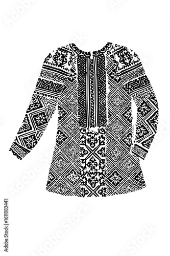 Vector Intricate patterned tunic with detailed geometric designs.