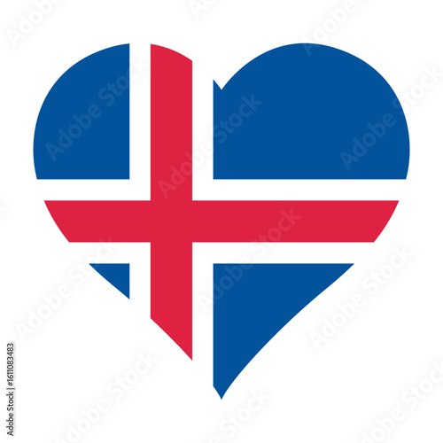 Iceland flag heart shaped icon digital vector illustration. National flag of Iceland. Love flag icon.