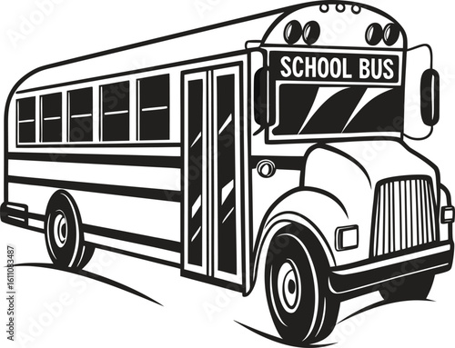Cartoon school bus and red London double decker coach vector illustration