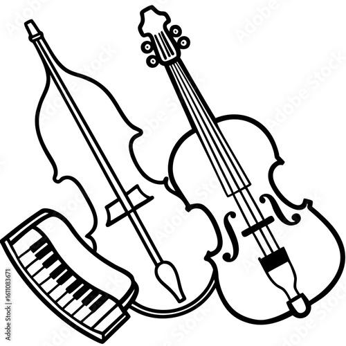 Musical instruments violin double bass and accordion