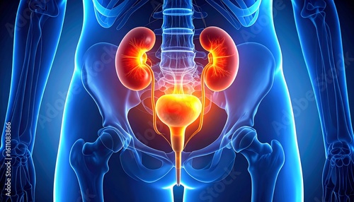 Human Urinary System Anatomy with Kidneys and Bladder