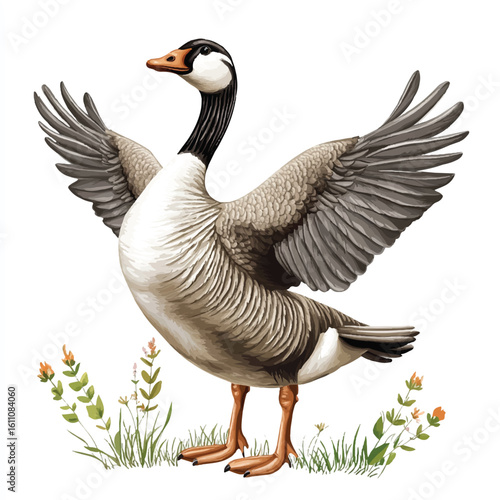 a goose with flapping wings