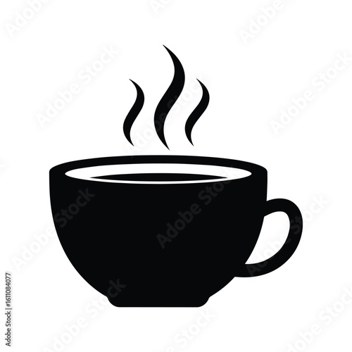 Black Coffee Cup Icon – Vector Illustration of Hot Drink, Mug, Teacup Symbol for Café, Breakfast & Beverage Concepts