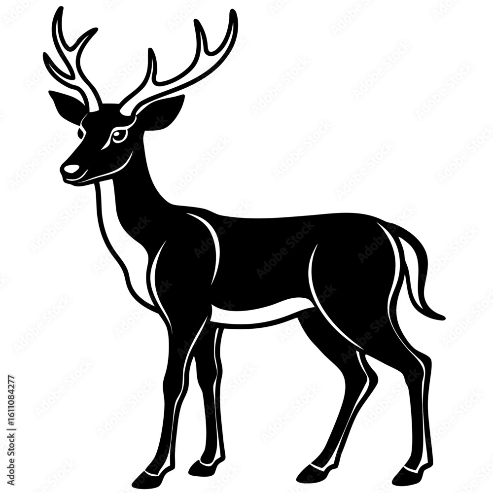 Fototapeta premium Elegant black silhouette of a majestic stag with antlers