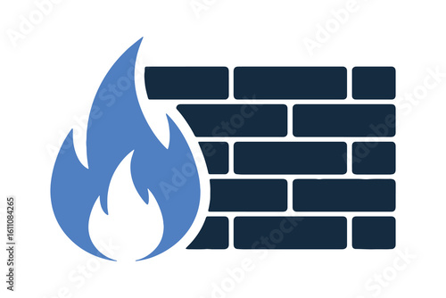 Firewall Protection Icon – Brick Wall and Flame Vector Illustration for Cybersecurity, Internet Safety, and Antivirus Concepts