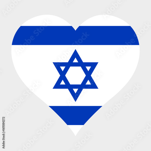 Israel flag heart shaped icon digital vector illustration. National flag of Israel. Love flag icon.