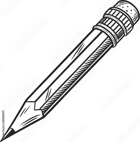 Sharp Pencil Detail: An intricately rendered pencil, showcasing its sharp graphite point and eraser, invites a glimpse into the artist's tool.
