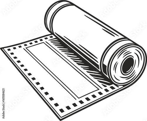 Roll of Paper: A meticulous line drawing showcases a roll of paper, perfectly unravelling to reveal its pristine form and meticulous structure, ready for versatile utility.