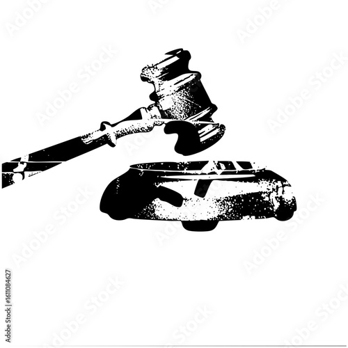 Vector Gavel strikes down on vehicle symbolizing legal judgment.