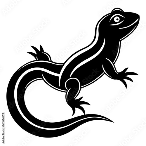 Stylized black lizard with stripes on a white background