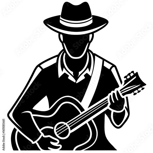 Silhouette of a musician playing an acoustic guitar