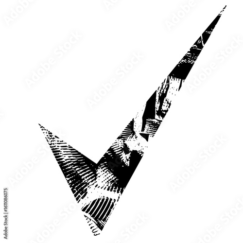 Vector Abstract checkmark with textured brushstroke effect.
