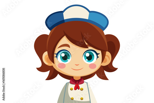 Wearing a chef hat and apron, the child is seen preparing food with joy, ideal for educational materials, kids’ cookbooks, food blogs, culinary posters, and children’s activity books. 