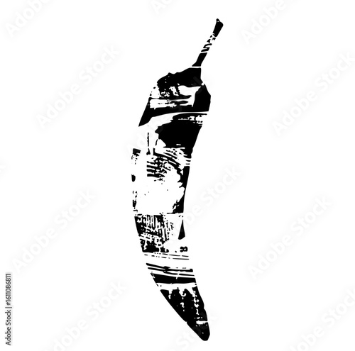 Vector Bold black chili pepper with textured details.