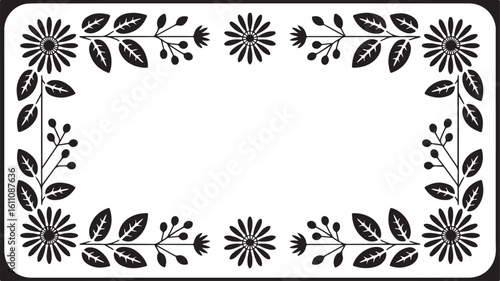 Decorative Floral Border Frame in Black and White