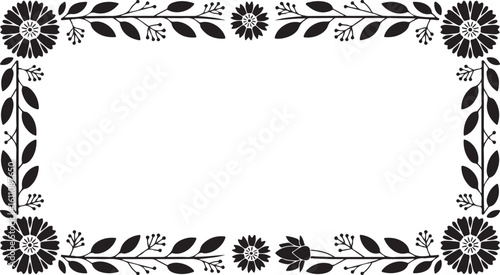 Decorati"Happy Birthday" Greeting Framed by "Happy Birthday" Greeting Framed by Delicate Black-and-White Floral Arrangement with Sunflowers and Leaves in Minimalist Cheerful Design